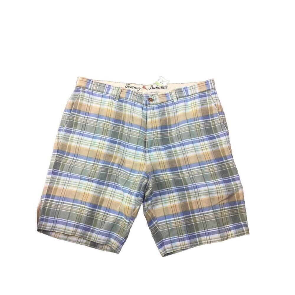 Tommy Bahama Shorts Mens 38 Plaid Golf Preppy Linen Blend Plaid